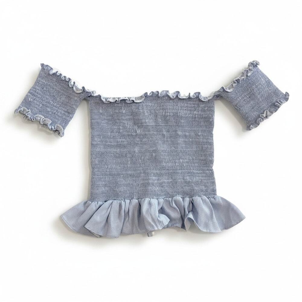 Peixoto Womens Nina Smocked Chambray Crop Top Ruffle Detail Blue XS Fairy Beach